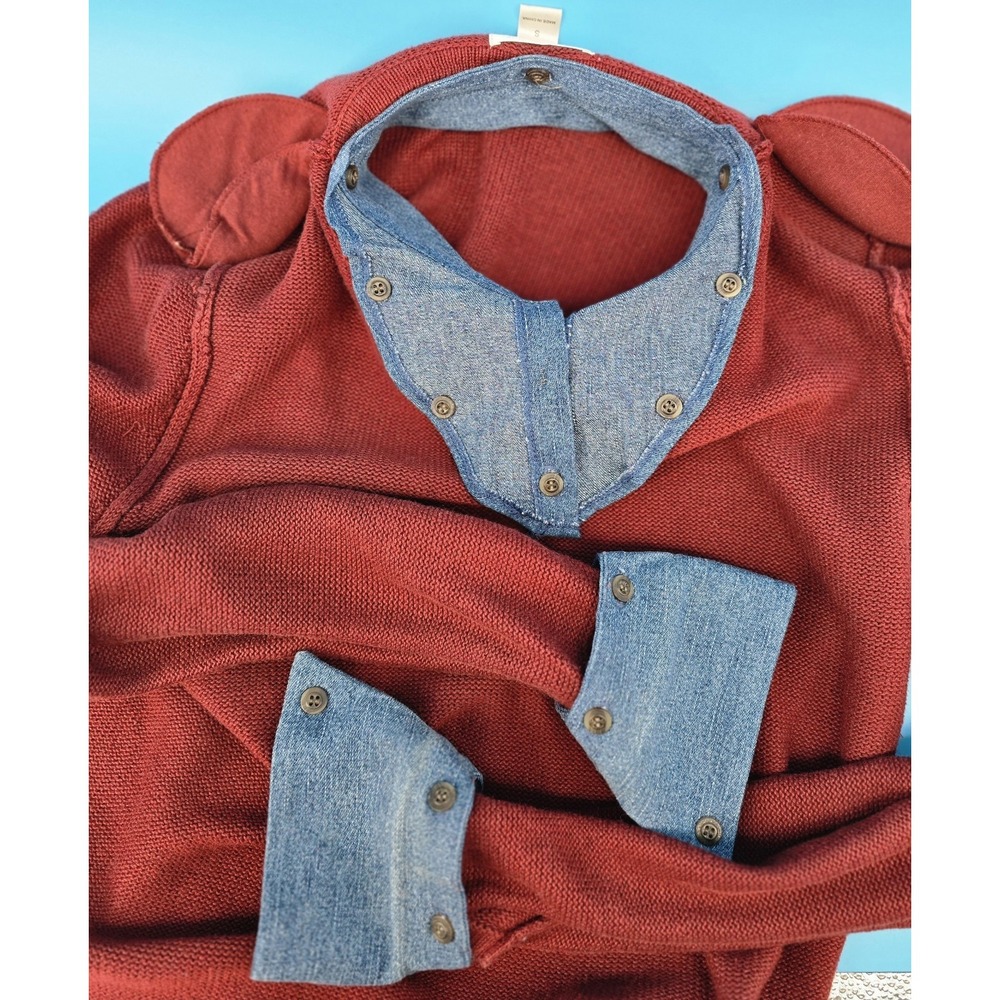 Vtg Christopher Banks Sweater Sz S Rust Red W/Button Detachable Denim Collar Y2K - Picture 6 of 7